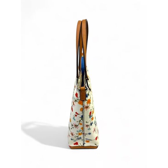 Tory Burch Kerrington Delphi Floral Tote Bag Zip Ivory Shoulder Handbag Purse NW - Picture 4 of 8